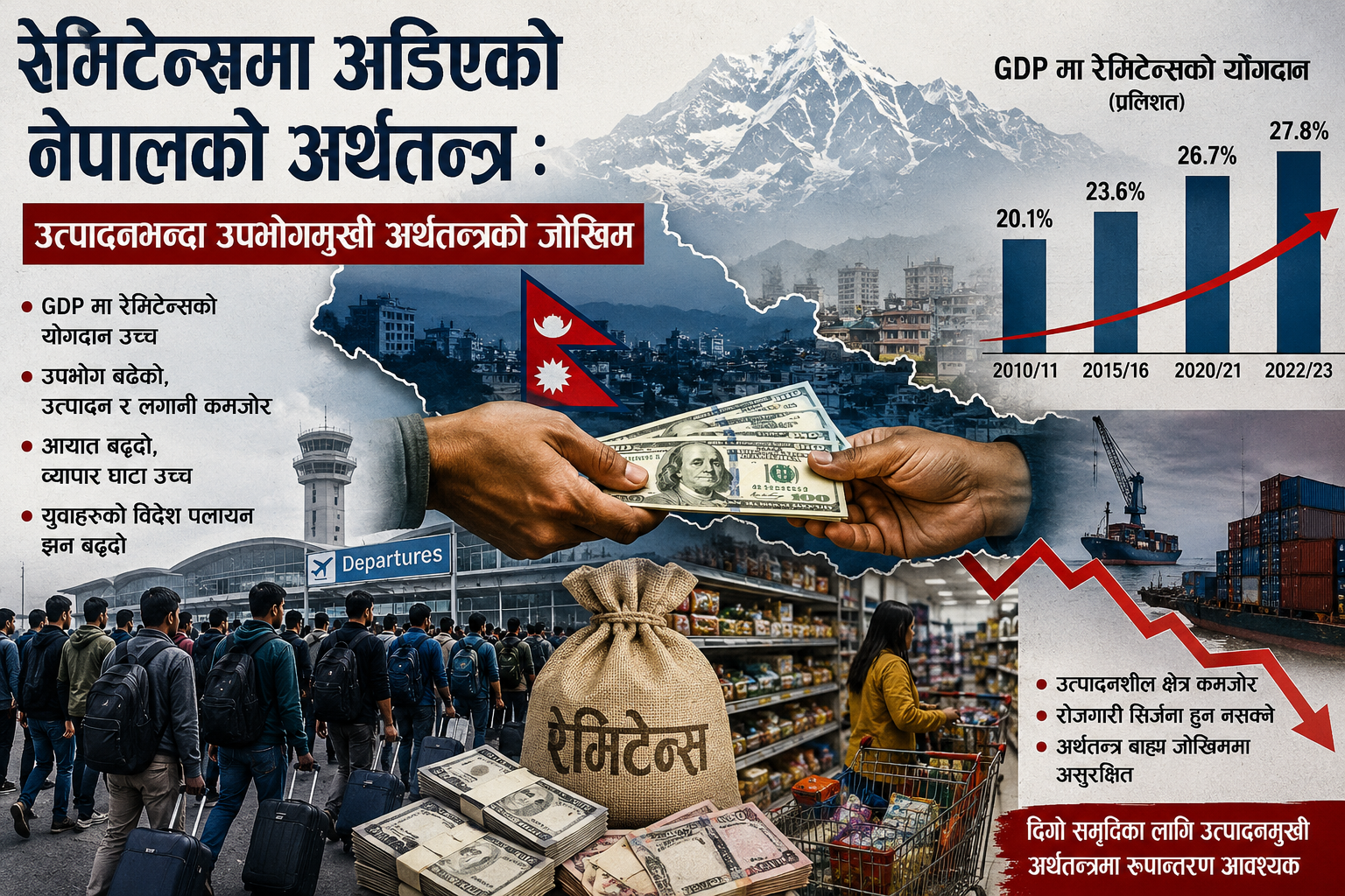रेमिटेन्समा अडिएको नेपालको अर्थतन्त्र : उत्पादनभन्दा उपभोगमुखी अर्थतन्त्रको जोखिम